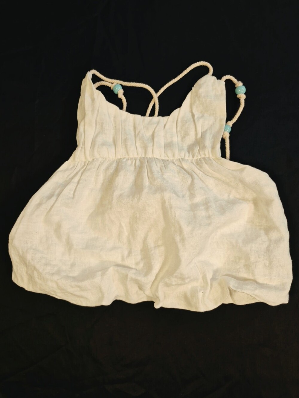 Zara White Linen Girl's Tank with Beaded Strap Detail